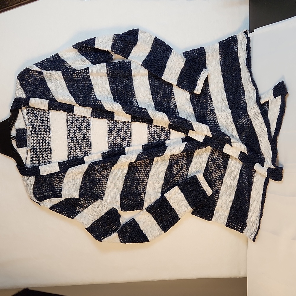 Retro Threads Women's Open-Front Cardigan Blue White Stripes Knit Size Large